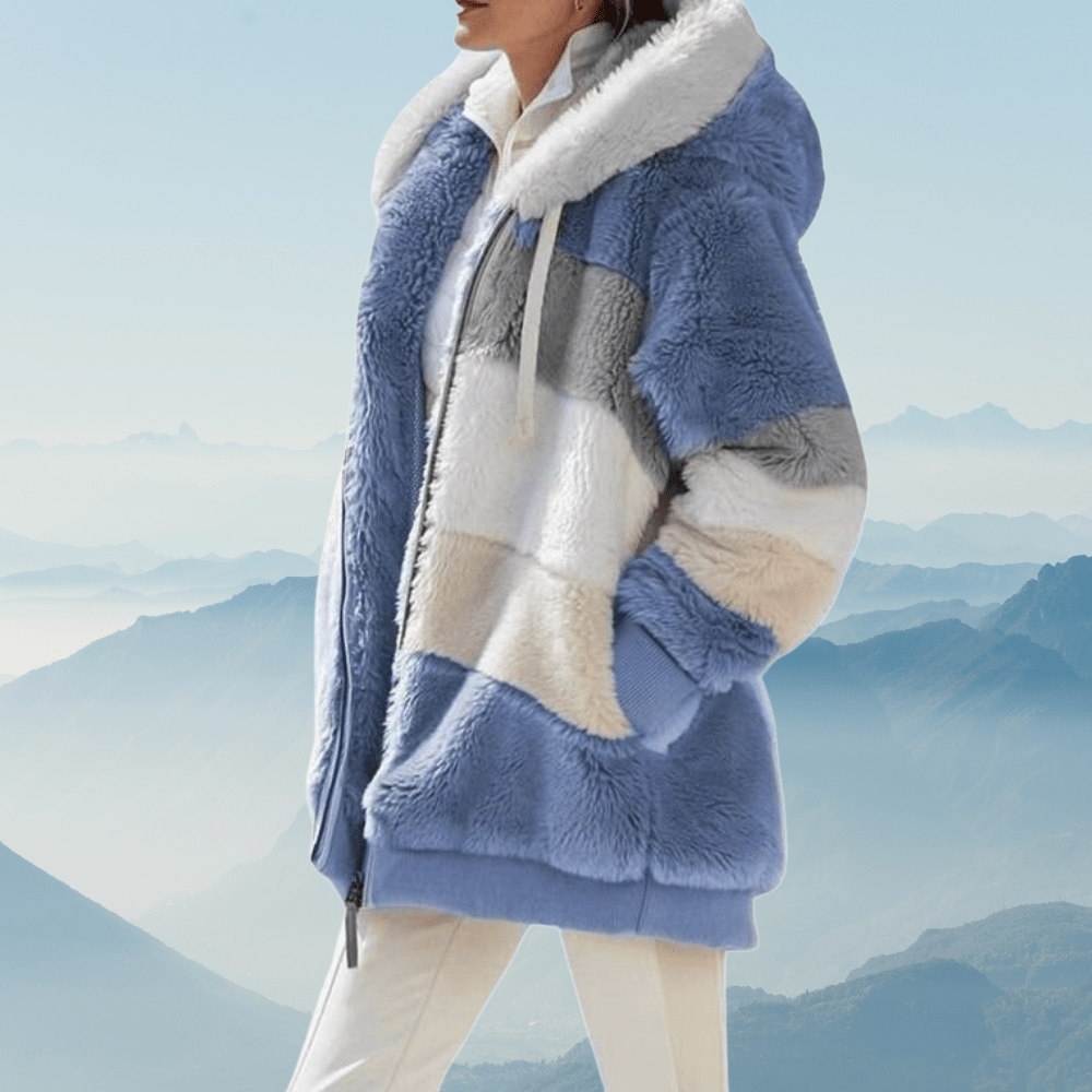 Norvia | Oversized Cozy Fleece Hooded Jacket With Color Block Tunic - Nalani - UK Fashion Clothing and Decor