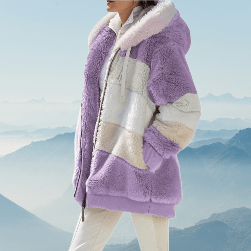 Norvia | Oversized Cozy Fleece Hooded Jacket With Color Block Tunic - Nalani - UK Fashion Clothing and Decor
