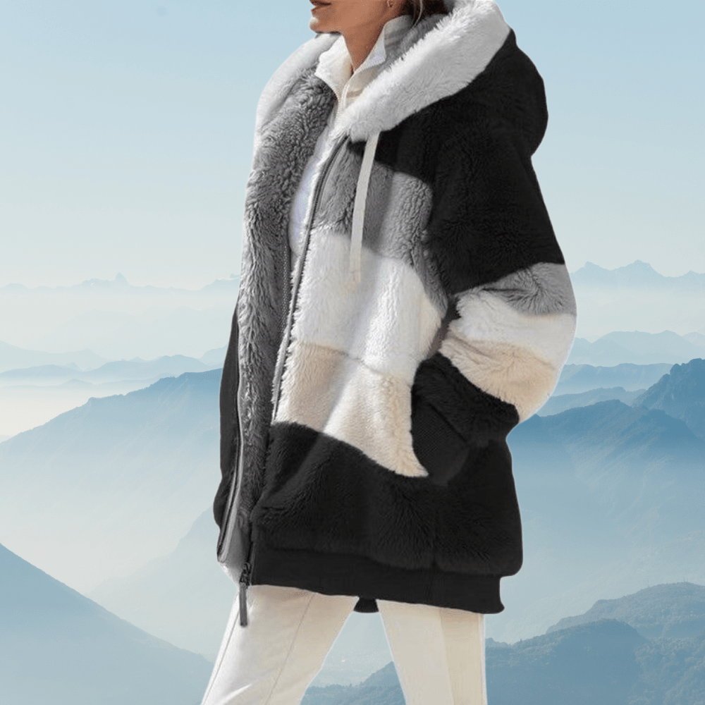 Norvia | Oversized Cozy Fleece Hooded Jacket With Color Block Tunic - Nalani - UK Fashion Clothing and Decor