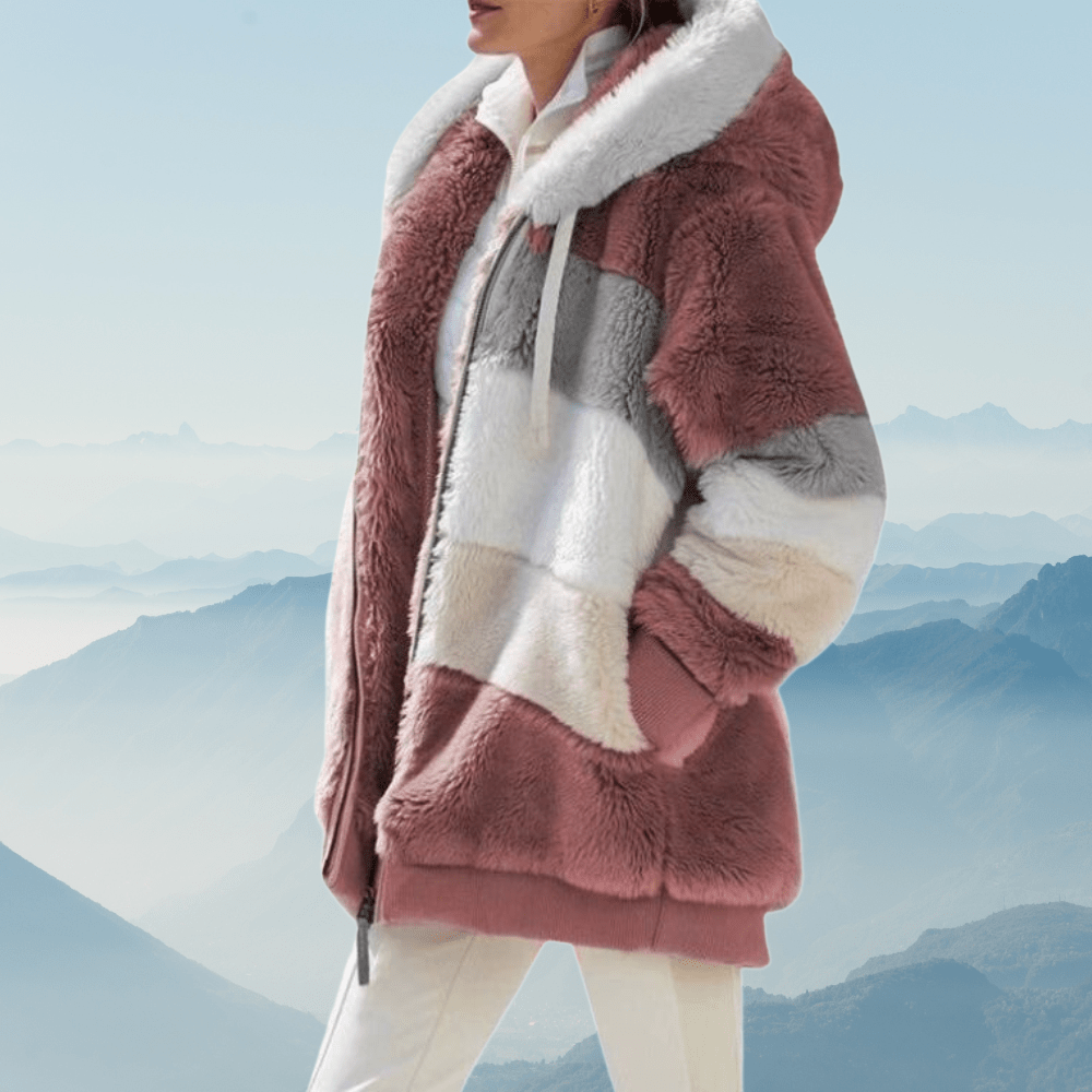 Norvia | Oversized Cozy Fleece Hooded Jacket With Color Block Tunic - Nalani - UK Fashion Clothing and Decor