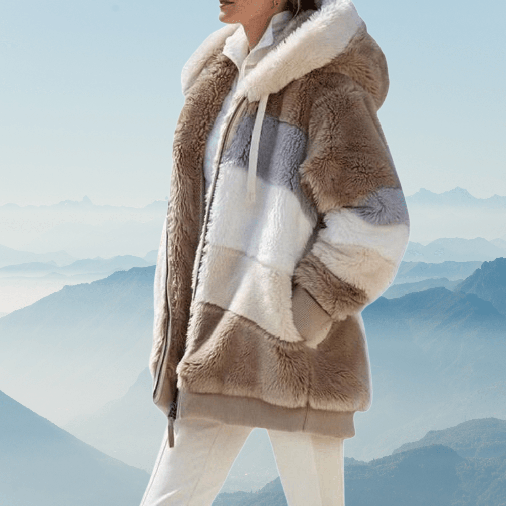 Norvia | Oversized Cozy Fleece Hooded Jacket With Color Block Tunic - Nalani - UK Fashion Clothing and Decor