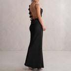 Norvia | Women's Evening Prom Gown Dress - Satin Floor - Length - Backless Floral Appliqué - Form - Fitting - Nalani - UK Fashion Clothing and Decor