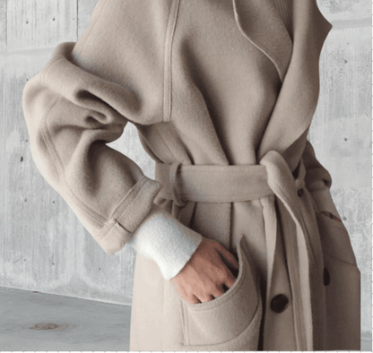 Norvia | Women's oversized women's coat with belt and narrow collar - Nalani - UK Fashion Clothing and Decor