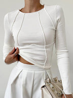 Novir | Women's round neck long sleeve top | Slim fit - Nalani - Fashion Clothing and Decor