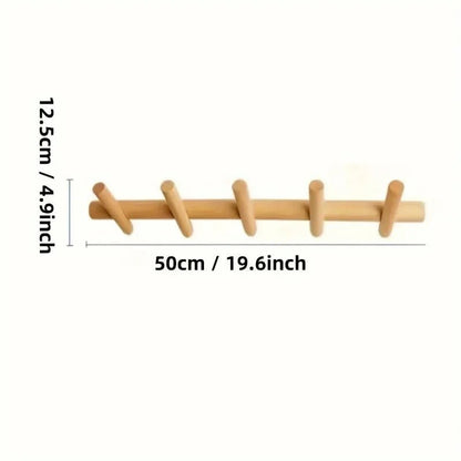 Oak Wood Wall Rack With Four Hooks For Entryway Organizer - Nalani - UK Fashion Clothing and Decor