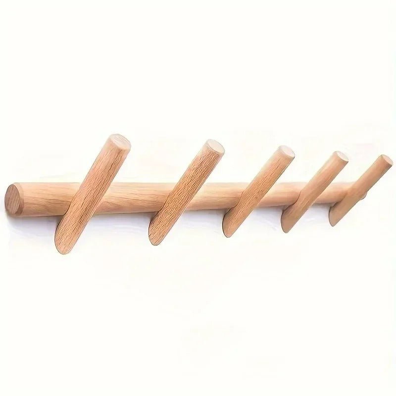 Oak Wood Wall Rack With Four Hooks For Entryway Organizer - Nalani - UK Fashion Clothing and Decor