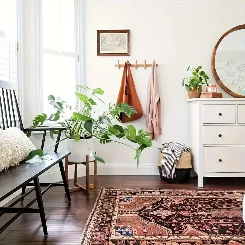 Oak Wood Wall Rack With Four Hooks For Entryway Organizer - Nalani - UK Fashion Clothing and Decor