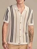 Open Knit Short Sleeve With Revere Collar And Vertical Stripe - Nalani - UK Fashion Clothing and Decor