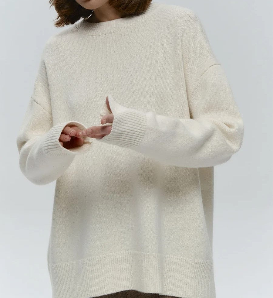 Oversized Crewneck Sweater With Ribbed Detail Hip Length - Nalani - UK Fashion Clothing and Decor