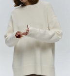 Oversized Crewneck Sweater With Ribbed Detail Hip Length - Nalani - UK Fashion Clothing and Decor