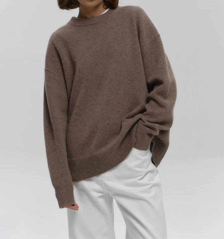 Oversized Crewneck Sweater With Ribbed Detail Hip Length - Nalani - UK Fashion Clothing and Decor
