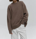 Oversized Crewneck Sweater With Ribbed Detail Hip Length - Nalani - UK Fashion Clothing and Decor