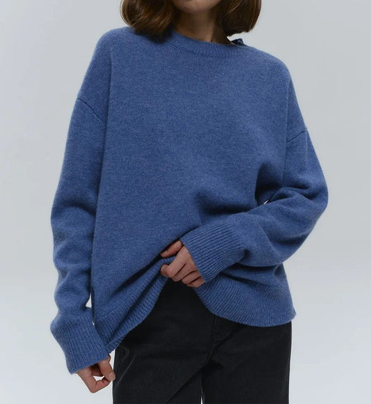 Oversized Crewneck Sweater With Ribbed Detail Hip Length - Nalani - UK Fashion Clothing and Decor