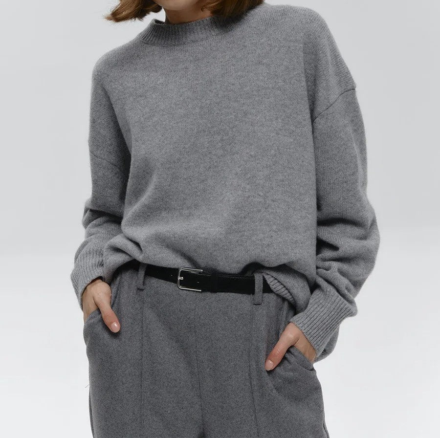 Oversized Crewneck Sweater With Ribbed Detail Hip Length - Nalani - UK Fashion Clothing and Decor