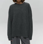 Oversized Crewneck Sweater With Ribbed Detail Hip Length - Nalani - UK Fashion Clothing and Decor