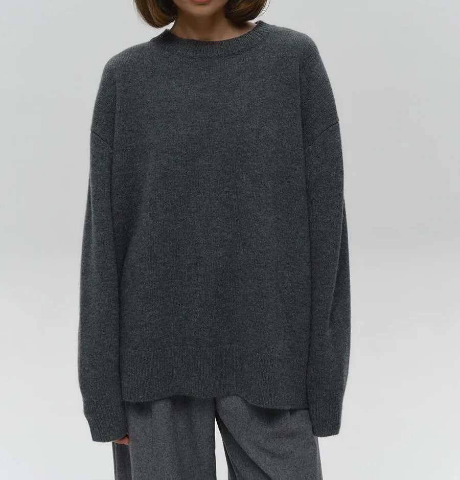 Oversized Crewneck Sweater With Ribbed Detail Hip Length - Nalani - UK Fashion Clothing and Decor