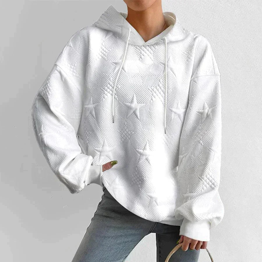 Oversized Knit Hooded Sweater With Embossed Star Pattern - Nalani - UK Fashion Clothing and Decor