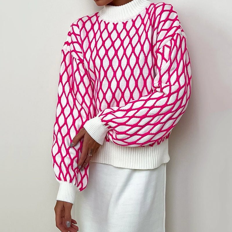 Oversized Knit Sweater With Mock Neck And Balloon Sleeves - Nalani - UK Fashion Clothing and Decor