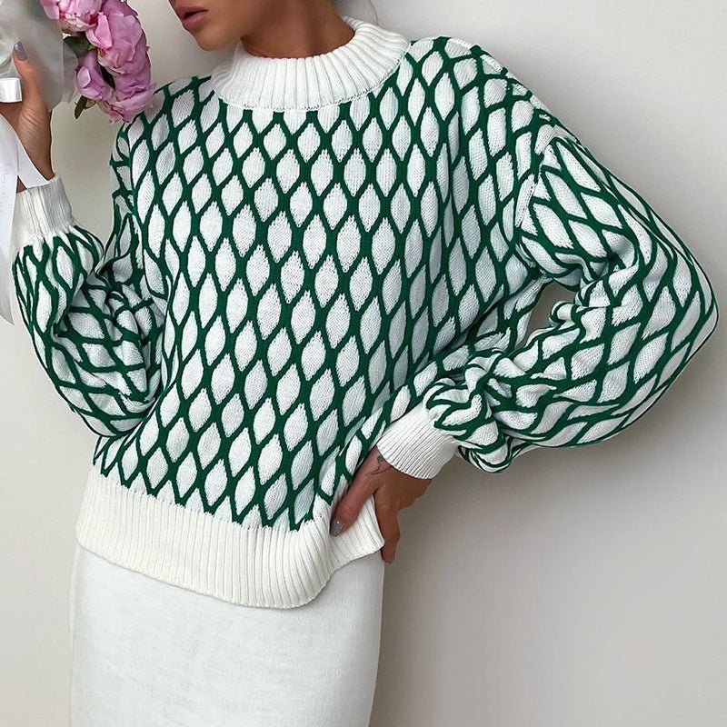 Oversized Knit Sweater With Mock Neck And Balloon Sleeves - Nalani - UK Fashion Clothing and Decor