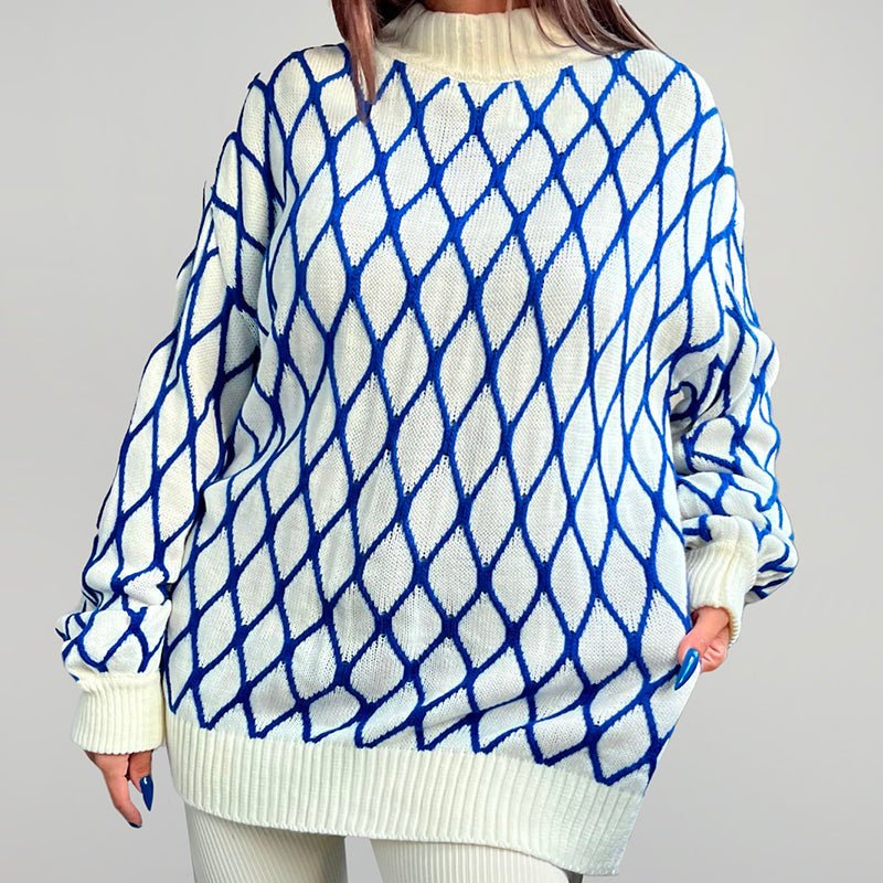 Oversized Knit Sweater With Mock Neck And Balloon Sleeves - Nalani - UK Fashion Clothing and Decor