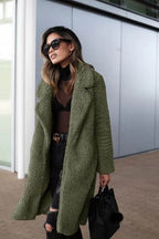Oversized Winter Teddy Coat With Lapel Collar And Knee Length Pockets - Nalani - UK Fashion Clothing and Decor