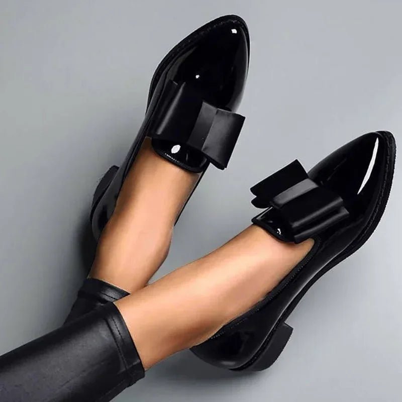 Patent Leather Bow Tie Shoes Pointed Toe And Cushioned Insole - Nalani - UK Fashion Clothing and Decor