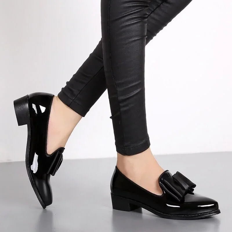 Patent Leather Bow Tie Shoes Pointed Toe And Cushioned Insole - Nalani - UK Fashion Clothing and Decor