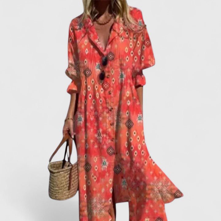 Paula | Elegant Boho Dress In Bold Colors With Flattering Fit - Nalani - Fashion Clothing and Decor