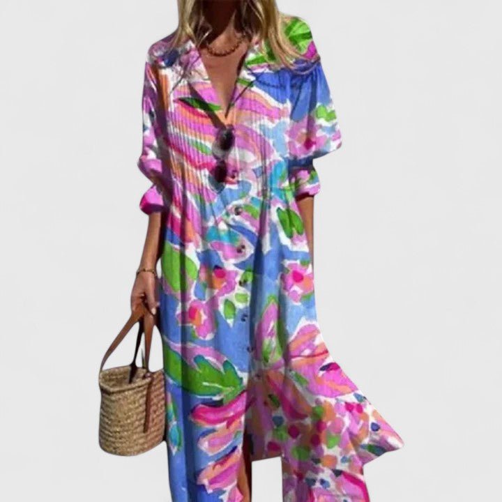 Paula | Elegant Boho Dress In Bold Colors With Flattering Fit - Nalani - Fashion Clothing and Decor