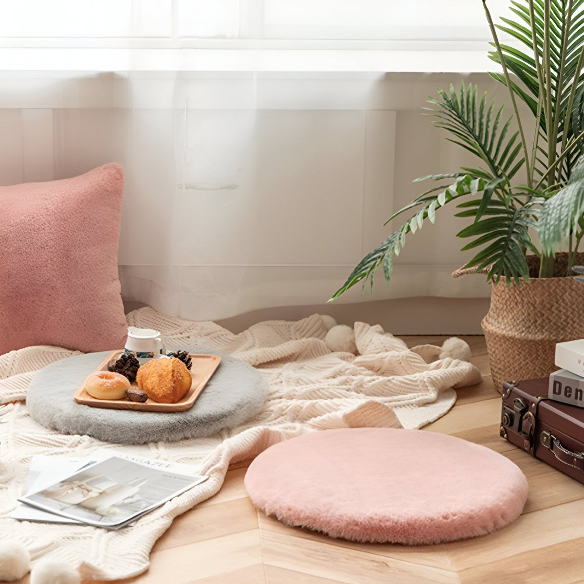 Plush Round Seat Cushion 45cm With Thick Imitation Fur Padding - Nalani - UK Fashion Clothing and Decor