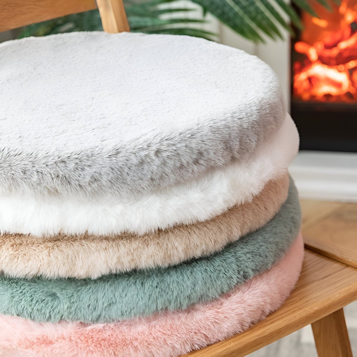 Plush Round Seat Cushion 45cm With Thick Imitation Fur Padding - Nalani - UK Fashion Clothing and Decor
