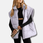 Quilted Insulated Vest For Women High Stand Collar Hip Length - Nalani - UK Fashion Clothing and Decor