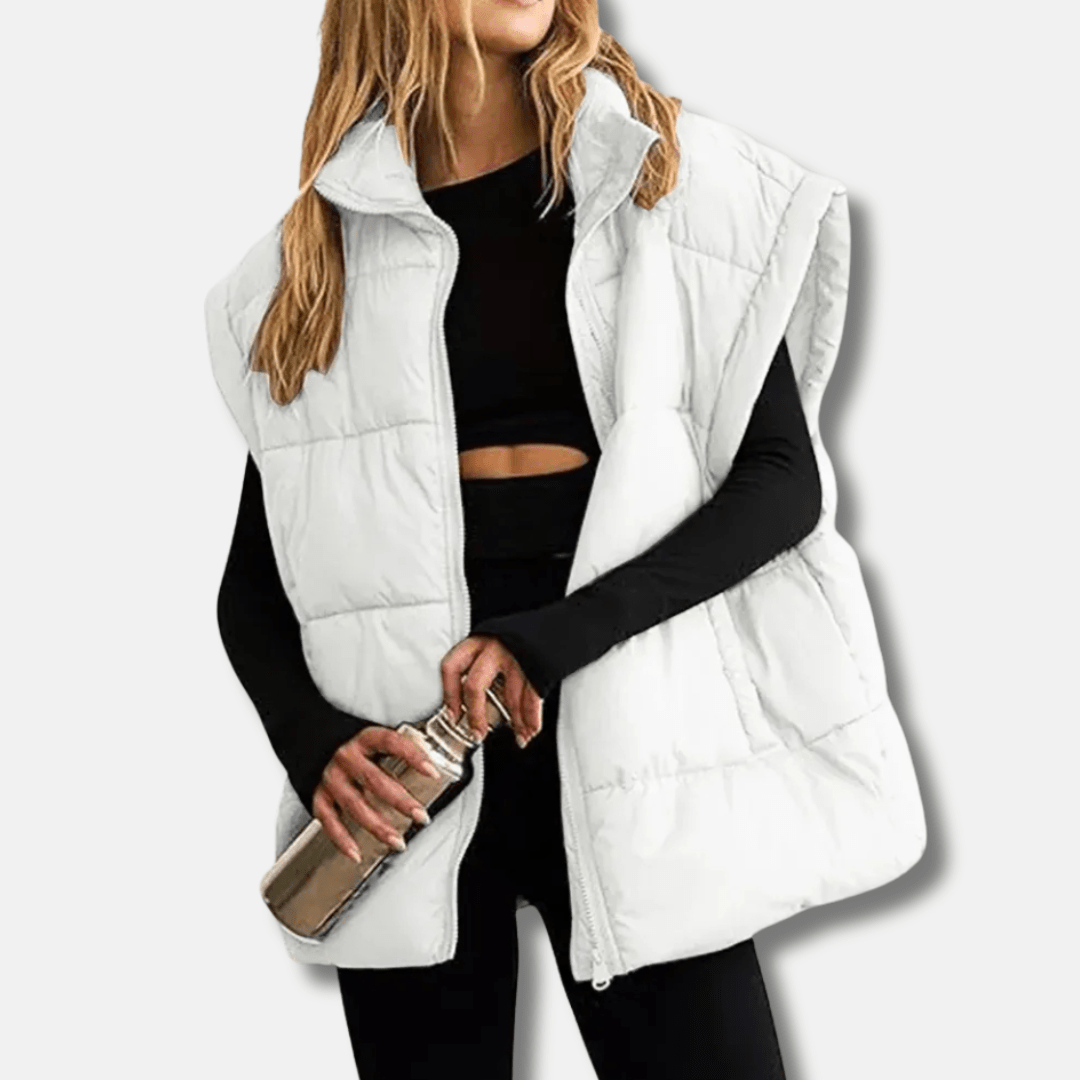 Quilted Insulated Vest For Women High Stand Collar Hip Length - Nalani - UK Fashion Clothing and Decor