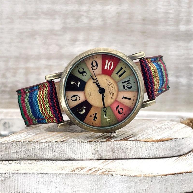 Rainbow Pattern Watch With Woven Band And Colorful Dial - Nalani - UK Fashion Clothing and Decor