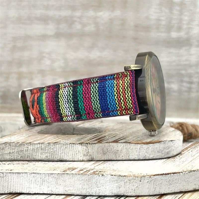Rainbow Pattern Watch With Woven Band And Colorful Dial - Nalani - UK Fashion Clothing and Decor