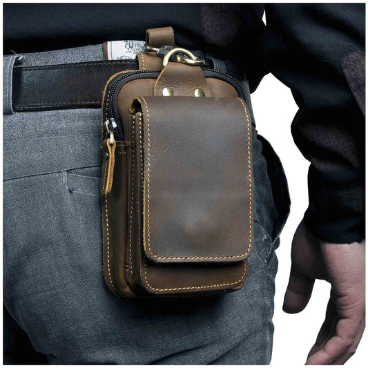 Real Leather Mens Waist Bag With Zipper Front Pocket - Nalani - UK Fashion Clothing and Decor