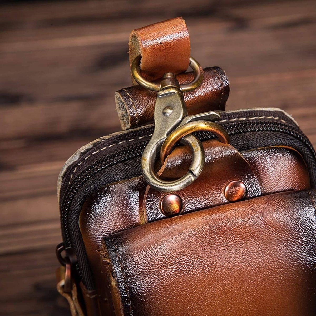 Real Leather Mens Waist Bag With Zipper Front Pocket - Nalani - UK Fashion Clothing and Decor