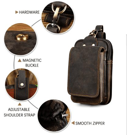 Real Leather Mens Waist Bag With Zipper Front Pocket - Nalani - UK Fashion Clothing and Decor