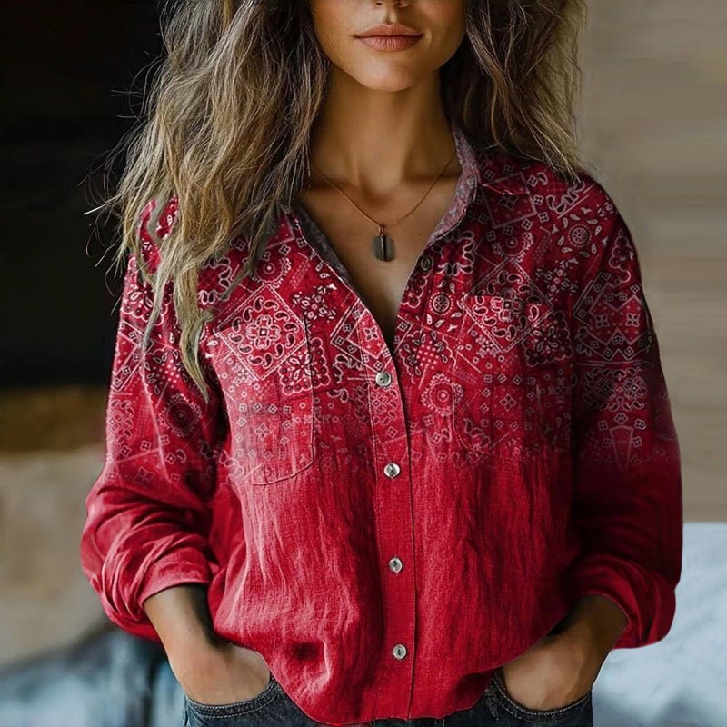 Rebecca | Bohemian Pattern Vintage Blouse In Lightweight Voile Fabric - Nalani - Fashion Clothing and Decor
