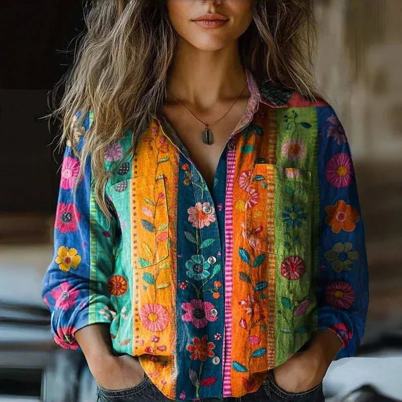 Rebecca | Bohemian Pattern Vintage Blouse In Lightweight Voile Fabric - Nalani - Fashion Clothing and Decor
