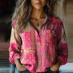 Rebecca | Bohemian Pattern Vintage Blouse In Lightweight Voile Fabric - Nalani - Fashion Clothing and Decor