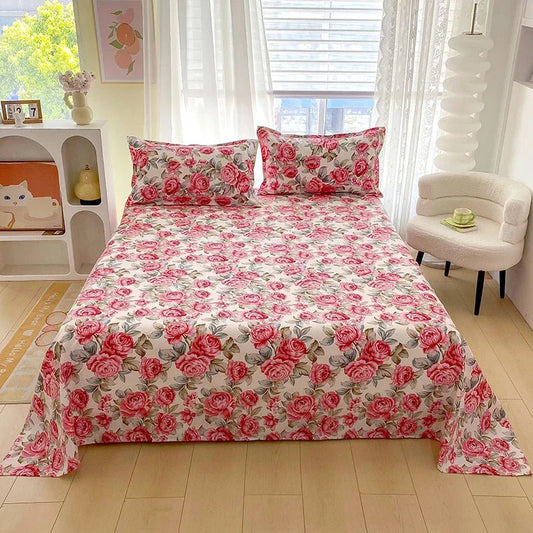 Red Floral Printed Flat Duvet Cover For Double Bed - Nalani - UK Fashion Clothing and Decor