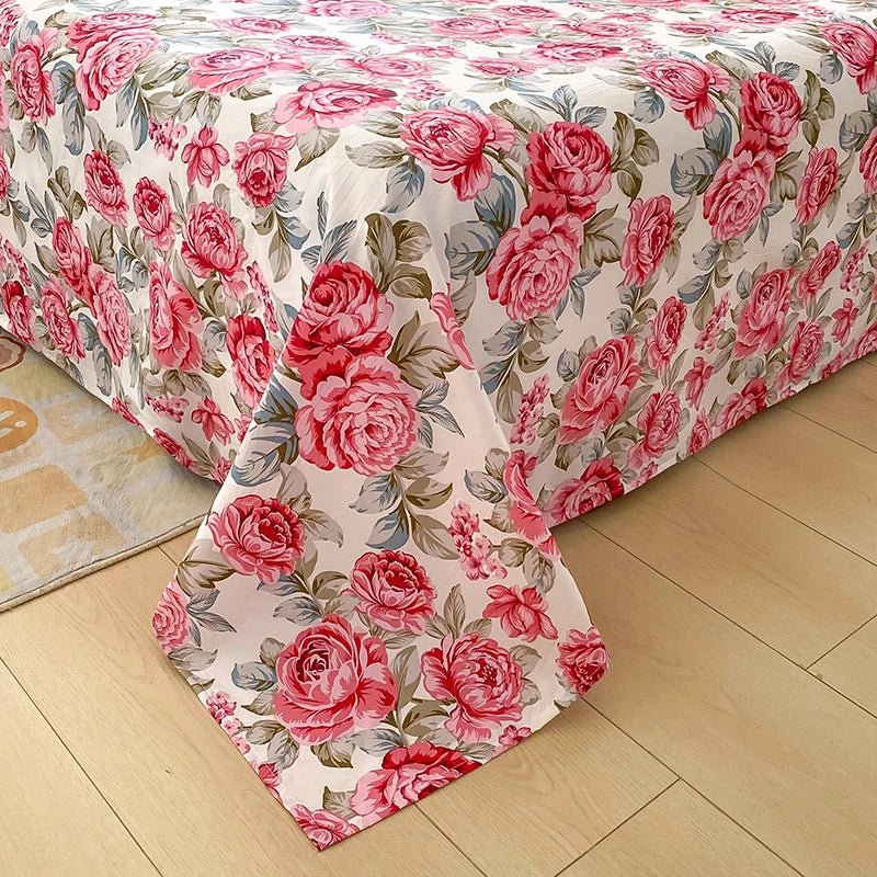 Red Floral Printed Flat Duvet Cover For Double Bed - Nalani - UK Fashion Clothing and Decor