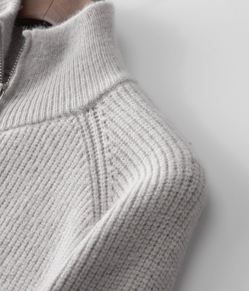 Ribbed Zip Through Cardigan With Funnel Neck For Men - Nalani - UK Fashion Clothing and Decor