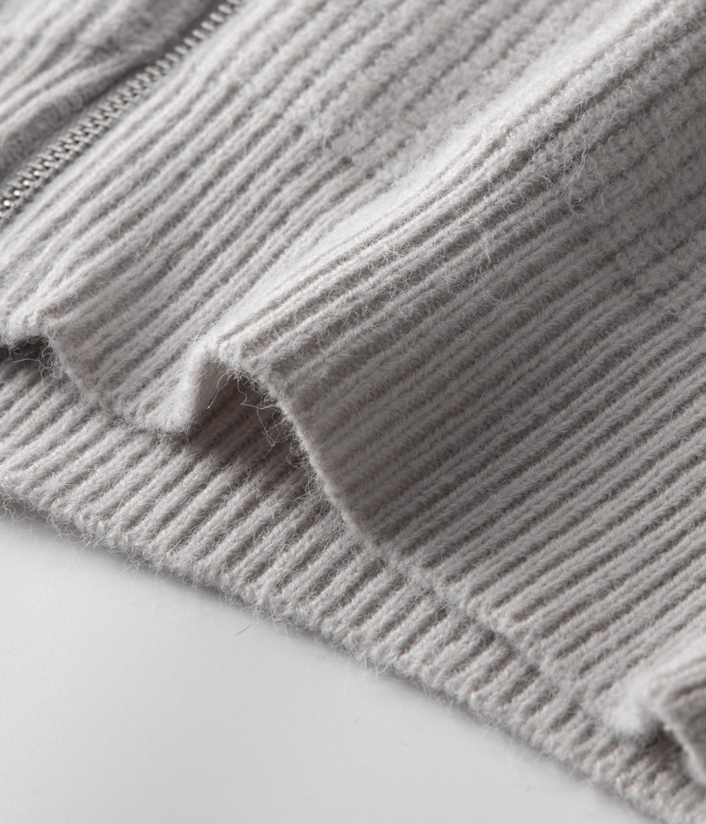 Ribbed Zip Through Cardigan With Funnel Neck For Men - Nalani - UK Fashion Clothing and Decor