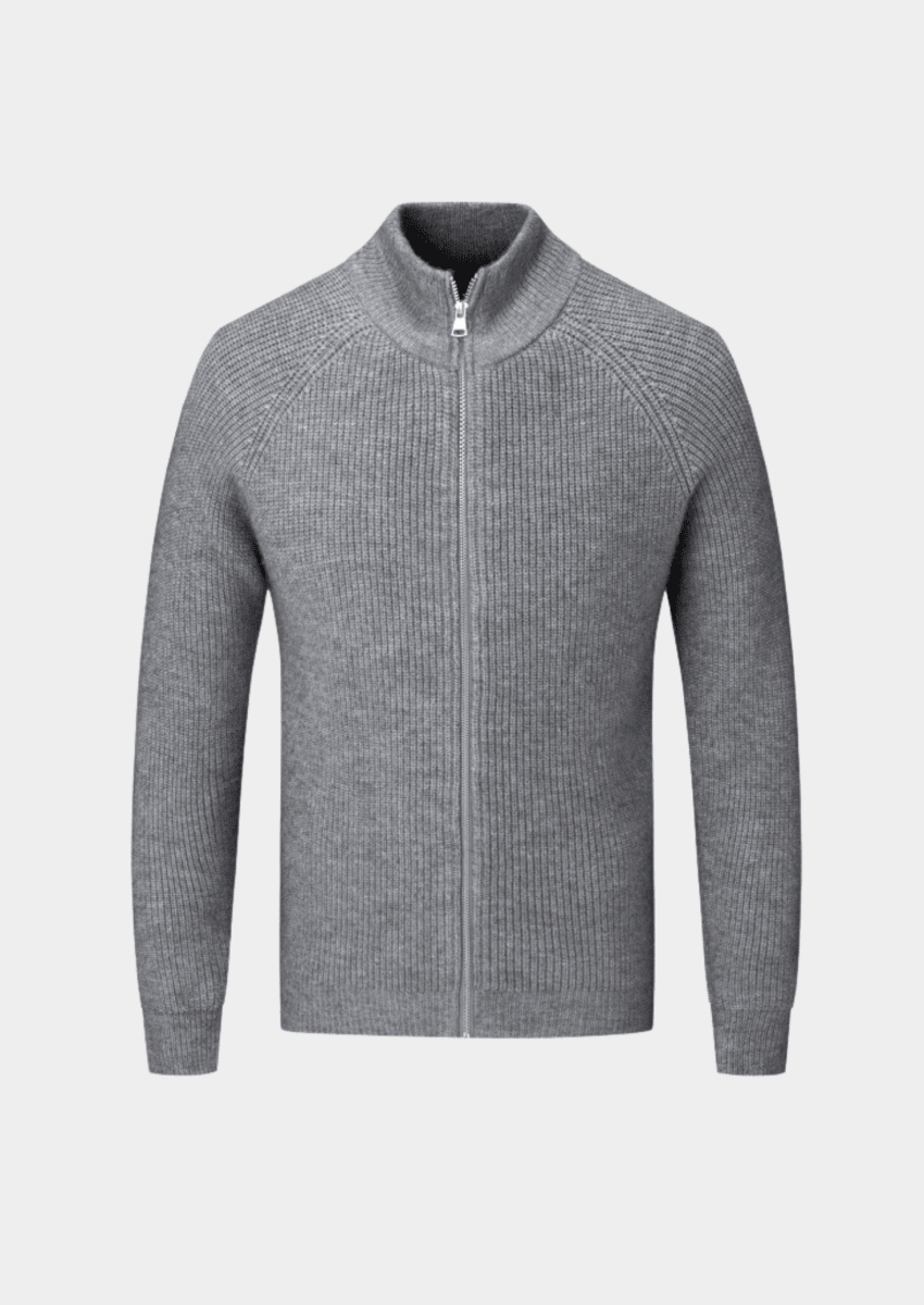Ribbed Zip Through Cardigan With Funnel Neck For Men - Nalani - UK Fashion Clothing and Decor