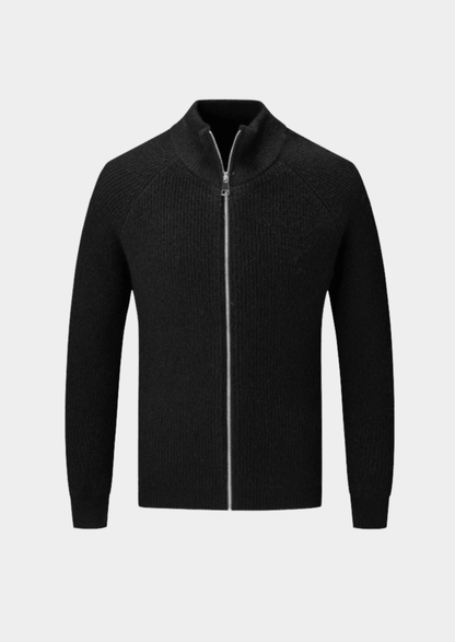 Ribbed Zip Through Cardigan With Funnel Neck For Men - Nalani - UK Fashion Clothing and Decor