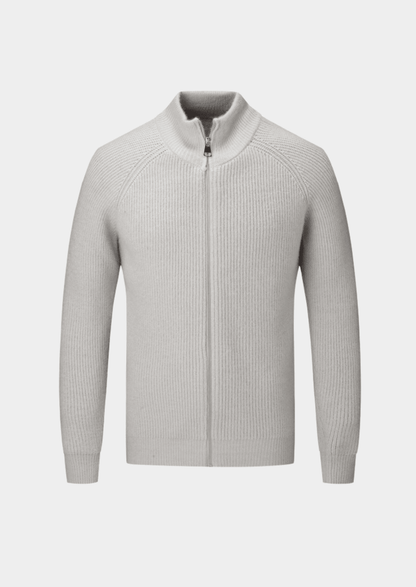 Ribbed Zip Through Cardigan With Funnel Neck For Men - Nalani - UK Fashion Clothing and Decor