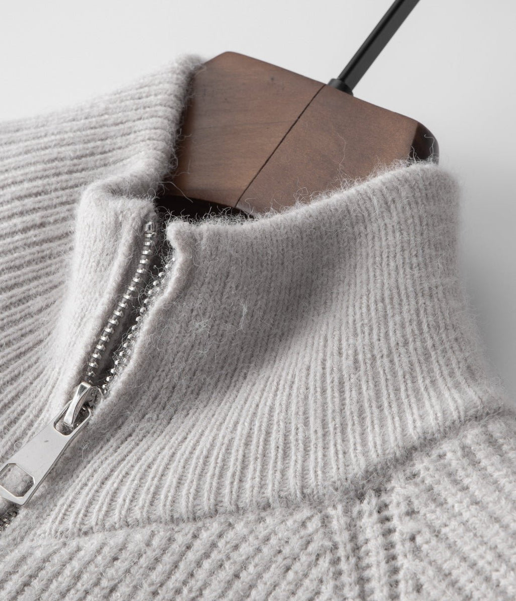 Ribbed Zip Through Cardigan With Funnel Neck For Men - Nalani - UK Fashion Clothing and Decor