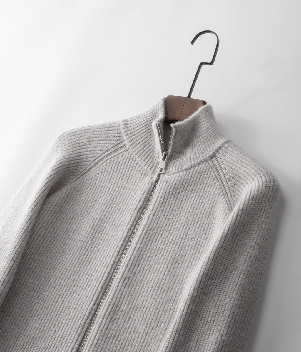 Ribbed Zip Through Cardigan With Funnel Neck For Men - Nalani - UK Fashion Clothing and Decor